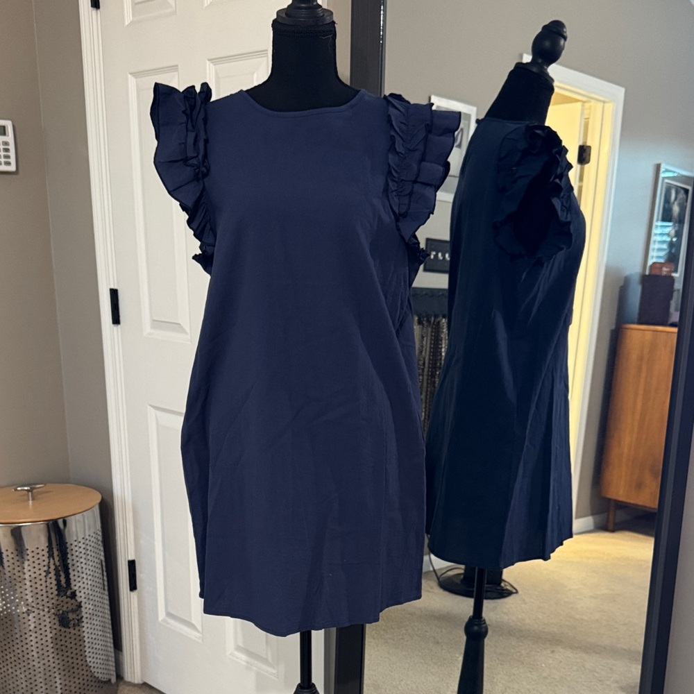 SHEIN Navy Ruffle Sleeve Mini Dress